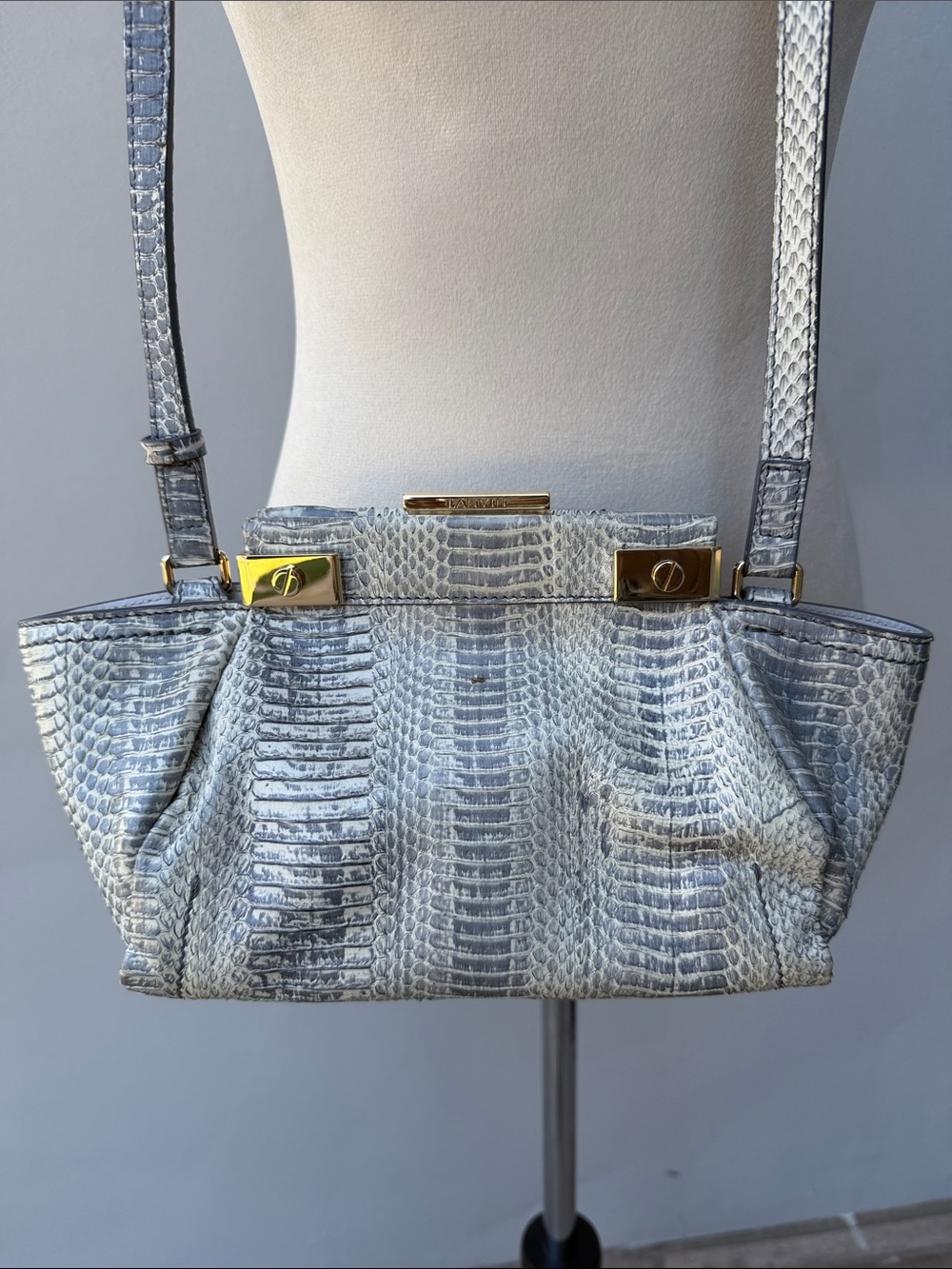 LANVIN Blue - Gray Watersnake Crossbody Clutch Exotic Leather Alber Elbaz Italy